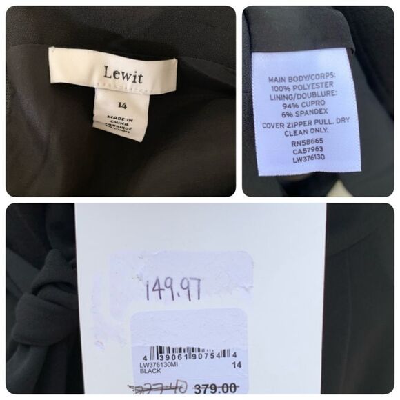 Lewit Nordstrom Asymmetric Sheath Wrap Dress Size 14 Black $379 - Picture 4 of 8